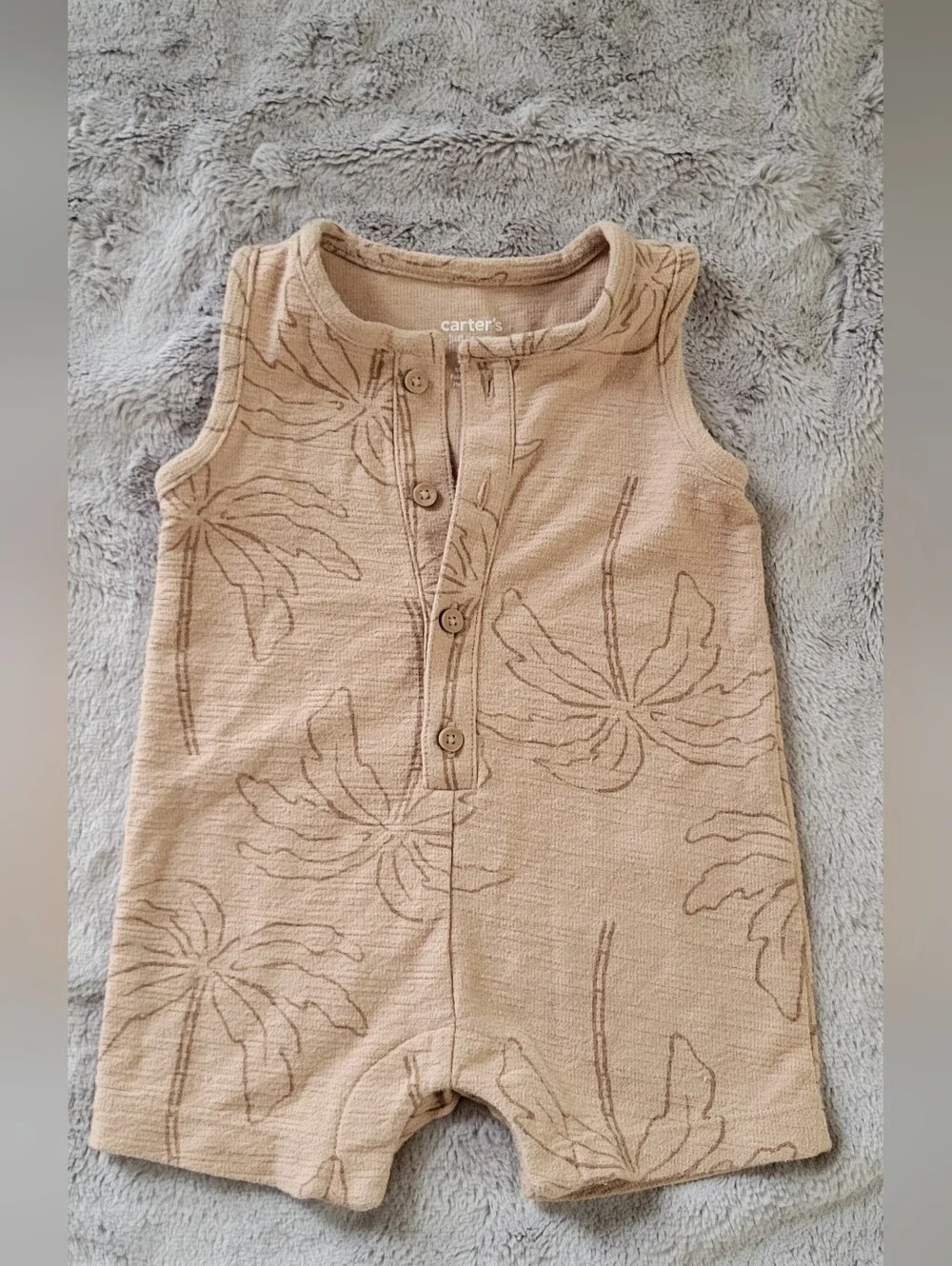 Carter's Cream Striped & Tan Tree Print Baby Rompers-size 9m